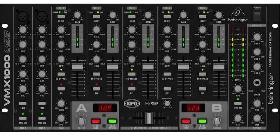 Behringer - BEHRINGER VMX1000USB USB / Ses Arabirimi, BPM Sayacı ve VCA Kontrolü ile Profesyonel 7 Kanallı Raf Montajlı DJ Mikser