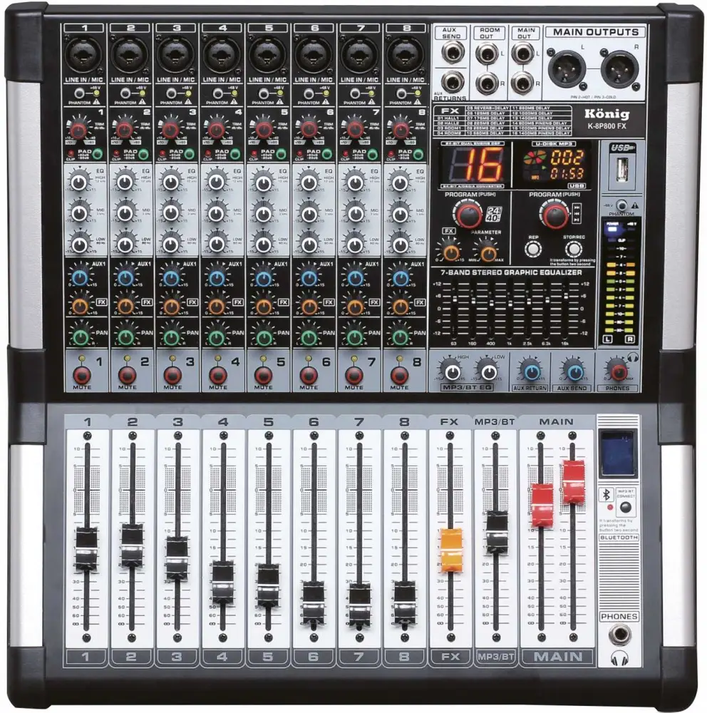 König - König K-8P 800FX 8 Kanal Power Mikser 2X500W