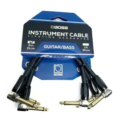 BOSS BIC-PC-3 Açılı 1/4 inç Enstrüman Patch Kablo Seti (15 cm, 3'lü Paket) - 2