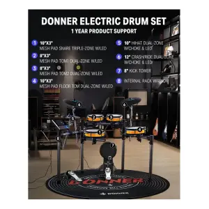 Donner BackBeat 8 Parça LED Aydınlatmalı Elektronik Davul Seti - 2