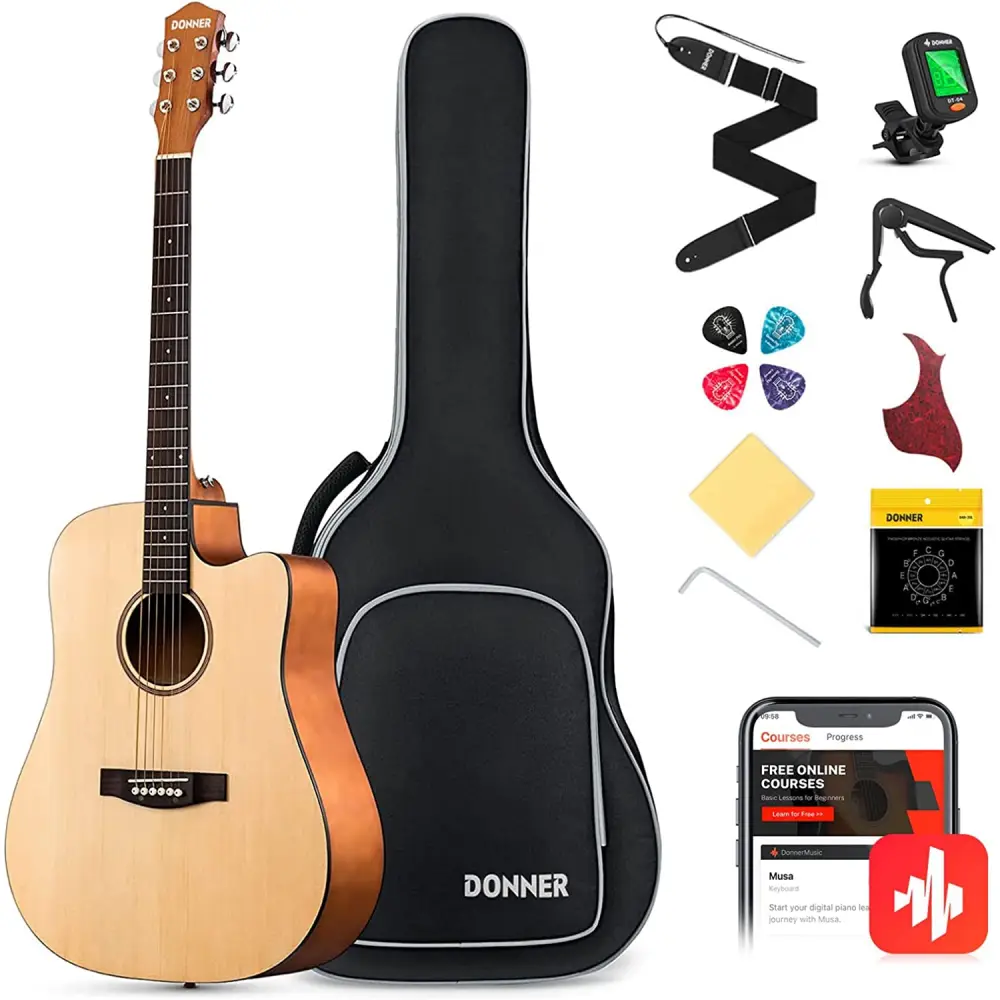 Donner DAD-140C Dreadnought Akustik Gitar Paketi (Natural) - Donner