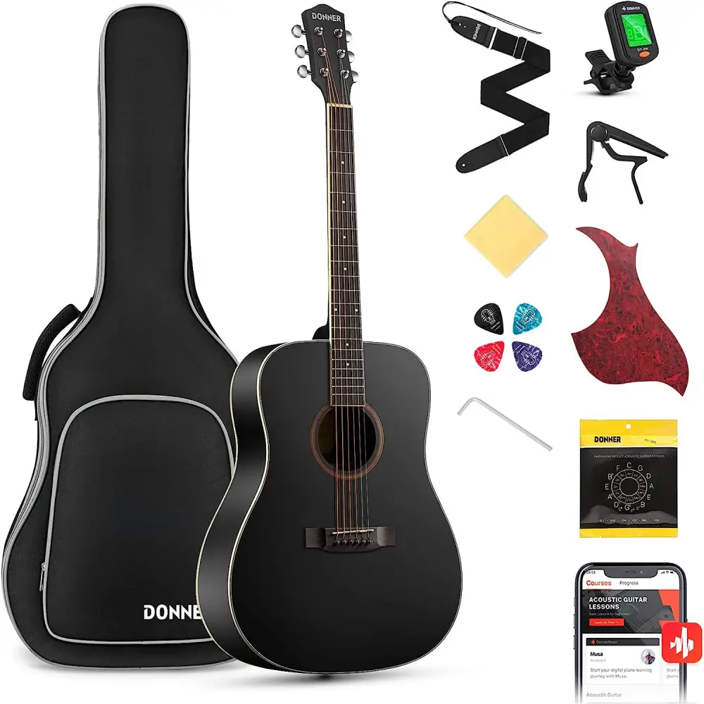 Donner - Donner DAG-1CB Dreadnaught Akustik Gitar Seti (Siyah)