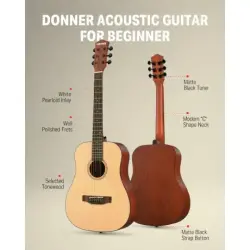 Donner DAG-1M Dreadnought Akustik Gitar Seti (Naturel) - 2