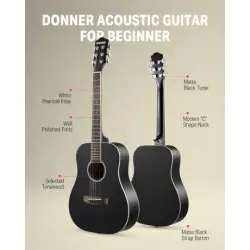 Donner DAT-110D Dreadnought Travel Akustik Gitar Seti (Siyah) - 3