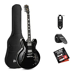 Donner DJP-1000 Semi-Hollow Elektro Gitar (Siyah) - 2