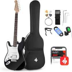 Donner DST-100BL Solak Elektro Gitar Seti (Siyah) - Donner