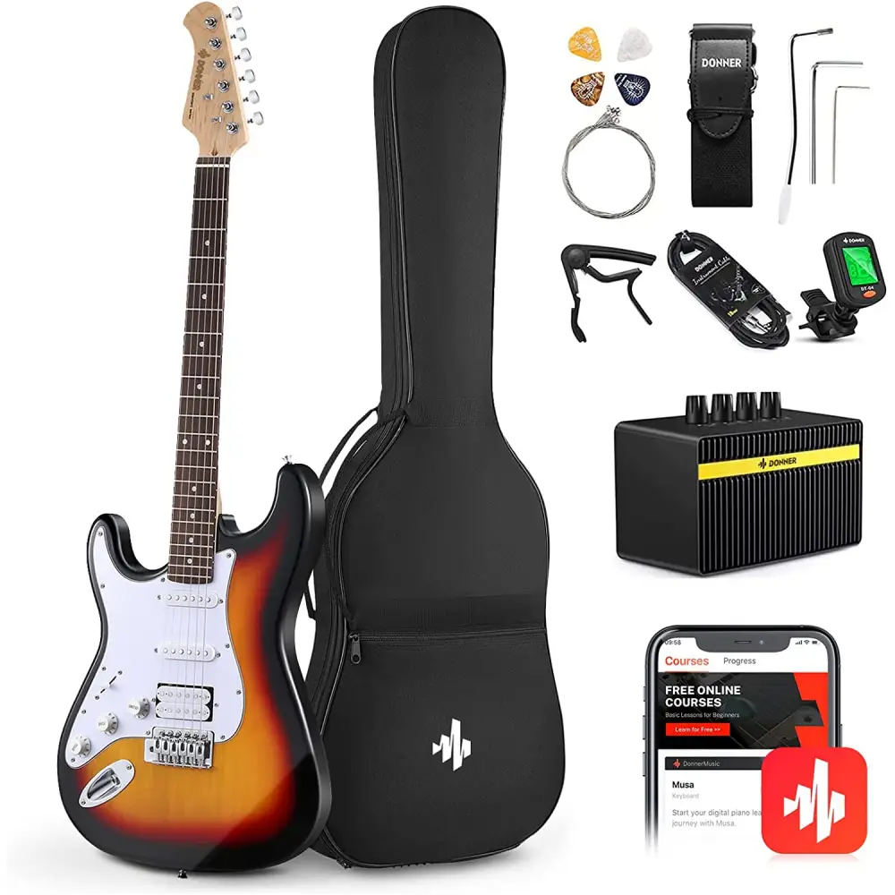 Donner DST-100SL Solak Elektro Gitar Seti (Sunburst) - Donner