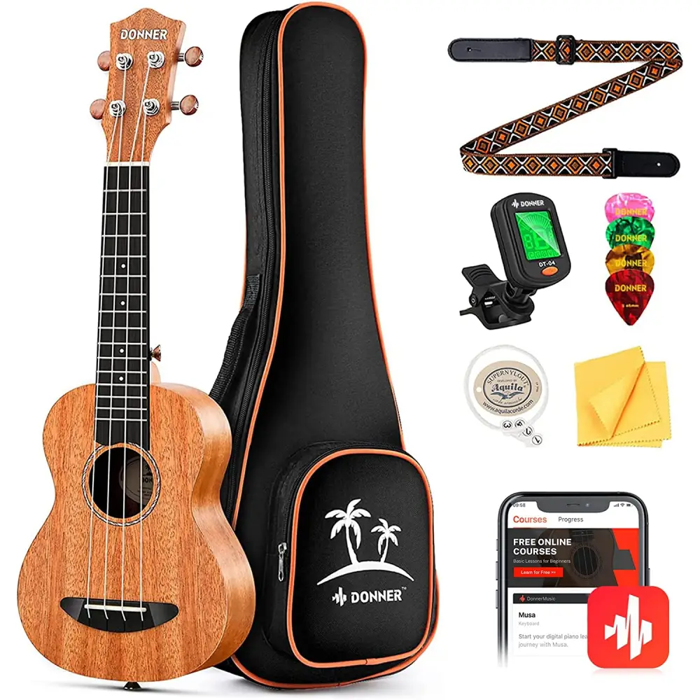 Donner DUC-100 Concert Ukulele Mahogany Ukulele Paketi - 1