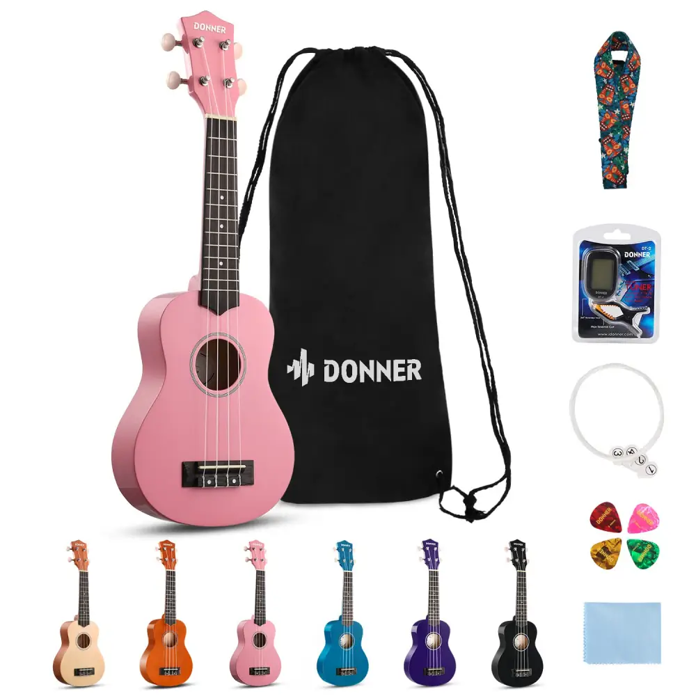 Donner DUS-10K Soprano Ukulele Başlangıç Seti (Pembe) - 1