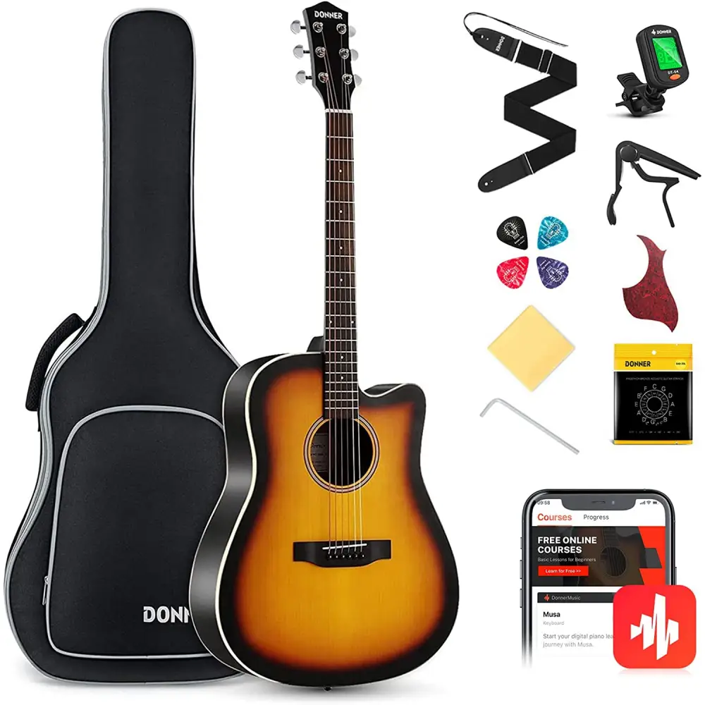 Donner EC1020 Cutaway Akustik Gitar Paketi (Sunburst) - Donner
