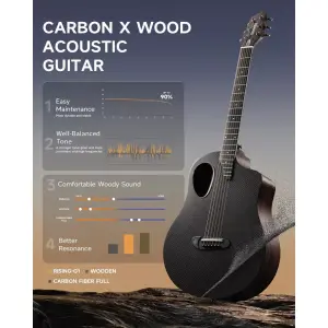 Donner RISING-G1 Carbon Fiber Akustik Gitar Seti (Siyah) - 2