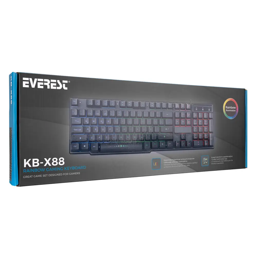 Everest KB-X88 BLAST Siyah USB Gökkuşağı Aydınlatmalı Q Oyuncu Klavyesi - 5