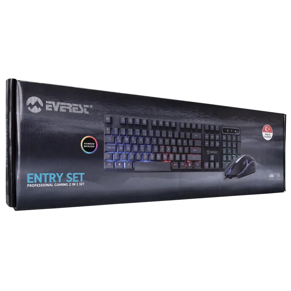 Everest KM-191 ENTRY Siyah USB Gökkuşağı Aydınlatmalı Q Gaming Oyuncu Klavye + Mouse Set - 8