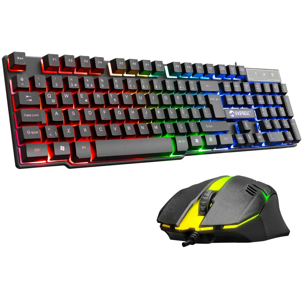 Everest KM-G77 X-VAYNE Siyah USB Gökkuşağı Zemin Aydınlatmalı Gaming Oyuncu Klavye + Mouse Set - 1