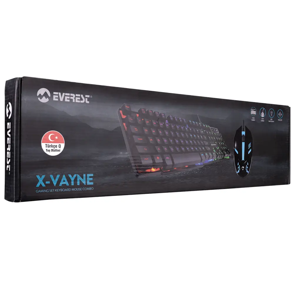 Everest KM-G77 X-VAYNE Siyah USB Gökkuşağı Zemin Aydınlatmalı Gaming Oyuncu Klavye + Mouse Set - 7