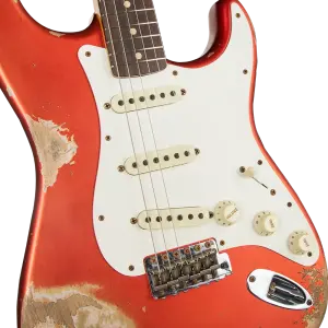 Fender Custom Shop 1959 Stratocaster Heavy Relic Gülağacı Klavye Super Faded Aged Candy Apple Red Elektro Gitar - 3