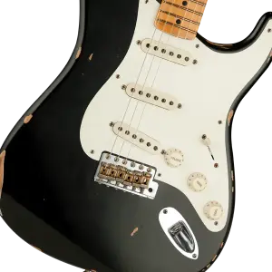 Fender Custom Shop Limited 1957 Stratocaster Relic Akçağaç Klavye Aged Black Elektro Gitar - 3