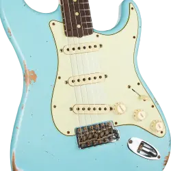 Fender Custom Shop W21 Limited Edition 1963 Stratocaster Heavy Relic Gülağacı Klavye Faded Aged Daphne Blue Elektro Gitar - 3