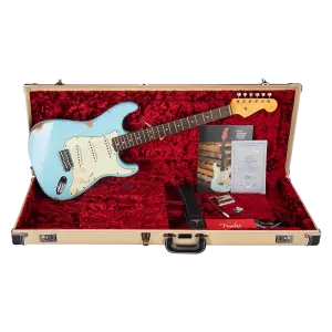 Fender Custom Shop W21 Limited Edition 1963 Stratocaster Heavy Relic Gülağacı Klavye Faded Aged Daphne Blue Elektro Gitar - 6