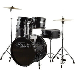 FOCUS FCP0803-BK - 5 Parça (20B/10T/12T/14F/14S) Aksamlı & Zilli Siyah Akustik Davul Seti - Focus
