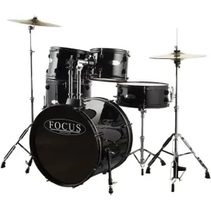 FOCUS FCP0803-BK - 5 Parça (20B/10T/12T/14F/14S) Aksamlı & Zilli Siyah Akustik Davul Seti - 1
