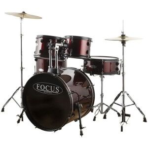 FOCUS FCP0803-WR 5 Parça (20B/10T/12T/14F/14S) Aksamlı & Zilli Bordo Akustik Davul Seti - Focus