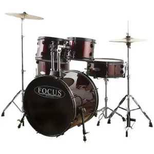 FOCUS FCP0803-WR 5 Parça (20B/10T/12T/14F/14S) Aksamlı & Zilli Bordo Akustik Davul Seti - 1