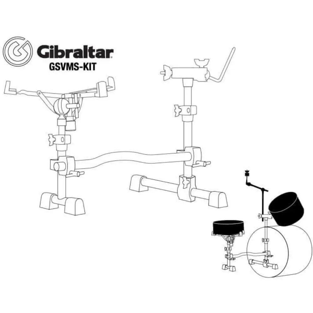 Gibraltar GSVMS-KIT Stealth Drum Rack Vertical Mount System with Chrome Clamps, Tom Holder and Snare Stand - 5