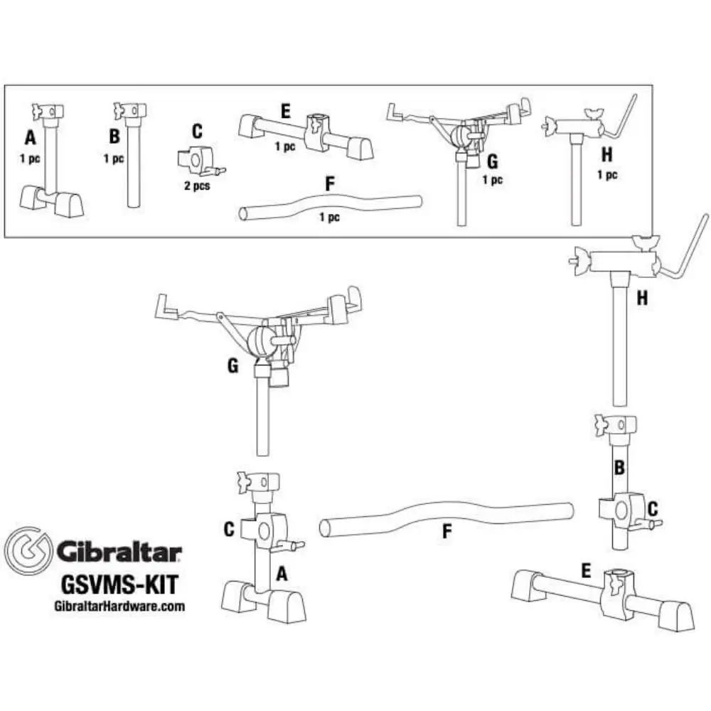 Gibraltar GSVMS-KIT Stealth Drum Rack Vertical Mount System with Chrome Clamps, Tom Holder and Snare Stand - 4