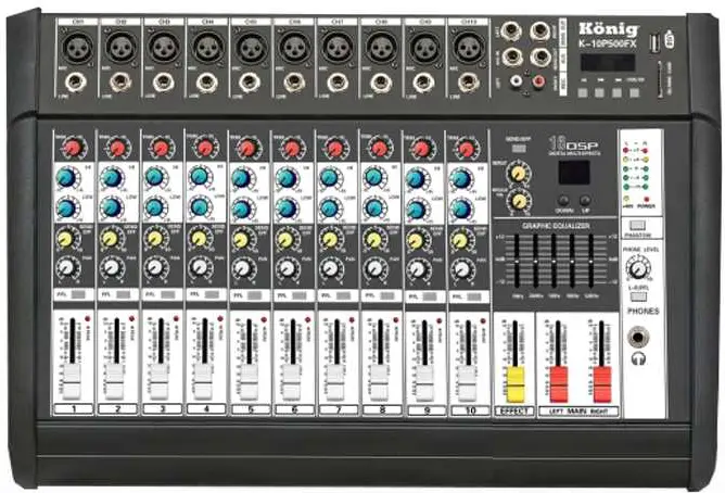 König K-10P 500FX 10 Kanal Power Mikser 2X250W - König