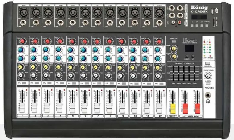 König K-12P 600FX 12 Kanal Power Mikser 2X300W - König