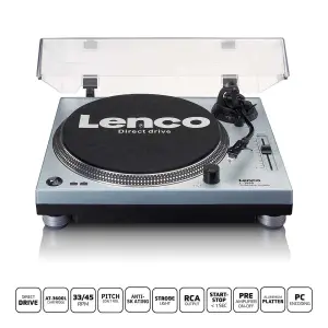LENCO L-3809ME Turntable - Direct Drive, USB Metalik Mavi Pikap - 1