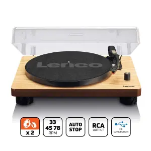LENCO LS-50WD Turntable - Dahili Hoparlörlü, USB Ahşap Pikap - 1