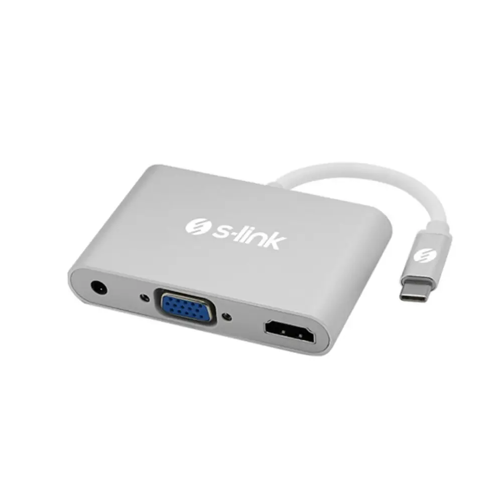 S-link SL-USB-C58 USB3.1 Metal to VGA+HDMI4K*2K+3.5Jac Çevirici - 1