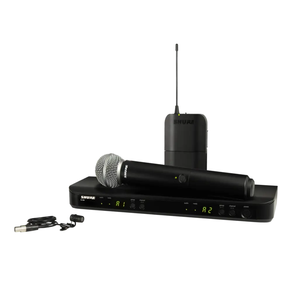 Shure BLX1288E/W85 SM58 El Tipi ve WL185 Yaka Tipi Kablosuz Kombo Sistem - 1