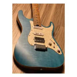 Soloking MS-1 Classic Flat Top FMN Roasted Flame Maple Neck Jeans Pacific Blue Elektro Gitar - 4