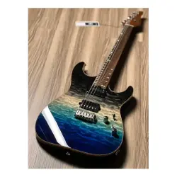 Soloking MS-1 Custom 24 HH Quilt Rosewood Ocean Storm Double Wipeout Jescar Elektro Gitar - 3