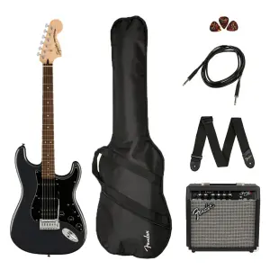 Squier Affinity Strat HSS Frontman 15G Amp Charcoal Frost Metallic Elektro Gitar Seti - 1