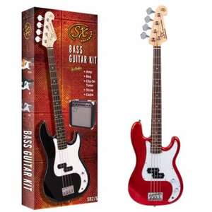 SX SB2-SK-34 3/4 Bass Guitar & Amp Pack w/ Accessories - Candy Apple Red - 1