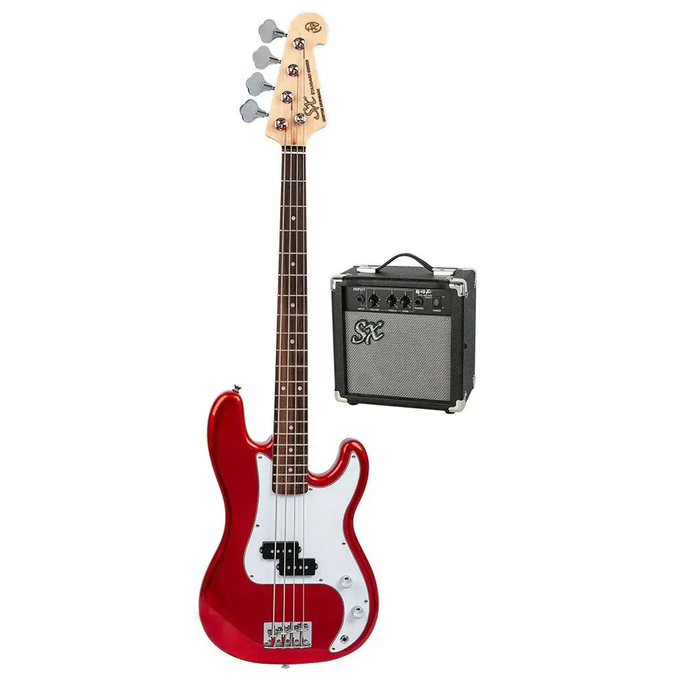 SX SB2-SK-34 3/4 Bass Guitar & Amp Pack w/ Accessories - Candy Apple Red - 2