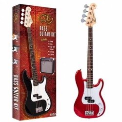 SX SB2-SK-34 3/4 Bass Guitar & Amp Pack w/ Accessories - Candy Apple Red - SX